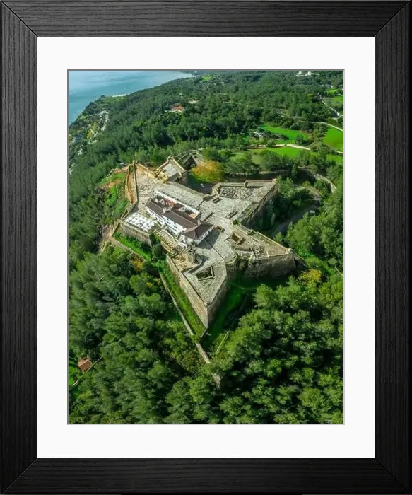 Framed Print : Aerial view of Fortress Sao Filipe in Setubal Portugal star shape fort for cannons Framed Print : Aerial view of Fortress Sao Filipe in Setubal Portugal star shape fort for cannons