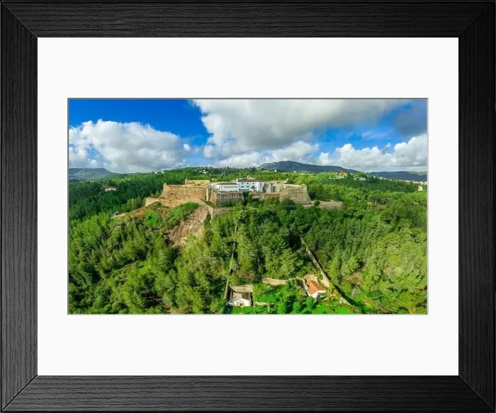 Framed Print : Aerial view of Fortress Sao Filipe in Setubal Portugal star shape fort for cannons Framed Print : Aerial view of Fortress Sao Filipe in Setubal Portugal star shape fort for cannons