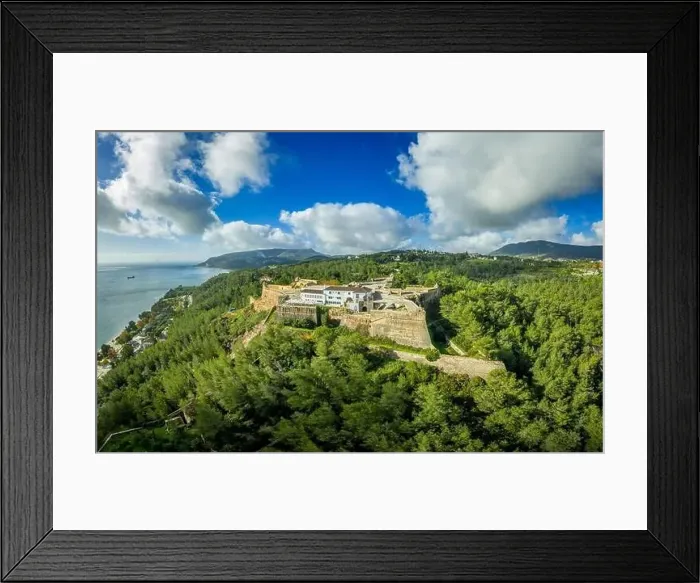 Framed Print : Aerial view of Fortress Sao Filipe in Setubal Portugal star shape fort for cannons Framed Print : Aerial view of Fortress Sao Filipe in Setubal Portugal star shape fort for cannons