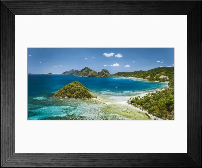 Framed Print : Aerial panoramic view of Las Cabanas beach and sea bay in El Nido, Palawan, Philippines