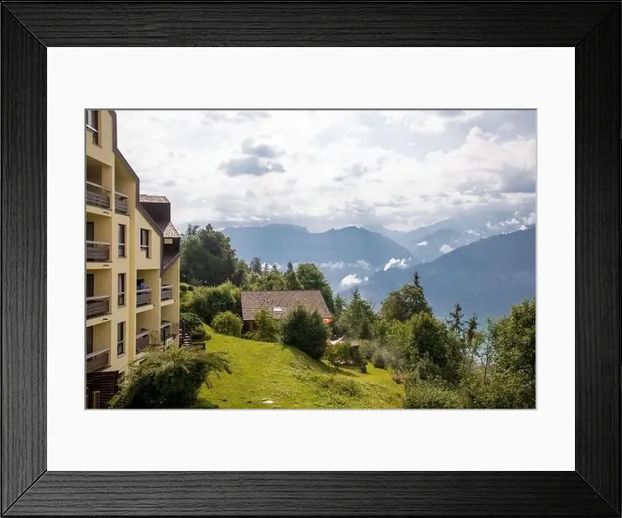 Framed Print : Bern, Switzerland - Jully 21, 2019:Landscape of Swiss Alps from Balkony, Beatenberg Switzerland Framed Print : Bern, Switzerland - Jully 21, 2019:Landscape of Swiss Alps from Balkony, Beatenberg Switzerland