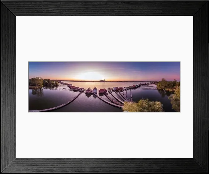 Framed Print : Floating village Bokodi to in Hungary at sunset. These houses belong to local fishermen Framed Print : Floating village Bokodi to in Hungary at sunset. These houses belong to local fishermen