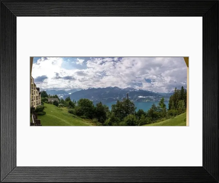 Framed Print : The panoramic view of Lake Brienzersee with Swiss Alp from Balcony Framed Print : The panoramic view of Lake Brienzersee with Swiss Alp from Balcony