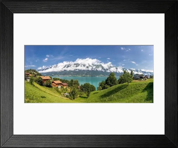 Framed Print : Panoramic view of The Alps and Lake Brienz from balcony, Interlaken Switzerland Framed Print : Panoramic view of The Alps and Lake Brienz from balcony, Interlaken Switzerland