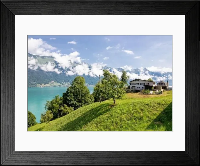 Framed Print : The local Swiss houses with Alps landscape, Switzerland Framed Print : The local Swiss houses with Alps landscape, Switzerland
