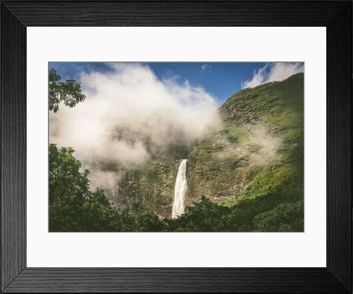 Framed Print : A huge waterfall through the clouds in a blue sky day in Serra da Canastra Framed Print : A huge waterfall through the clouds in a blue sky day in Serra da Canastra