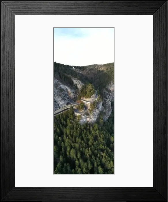 Framed Print : curve road on the mountain with green forest during autumn Framed Print : curve road on the mountain with green forest during autumn