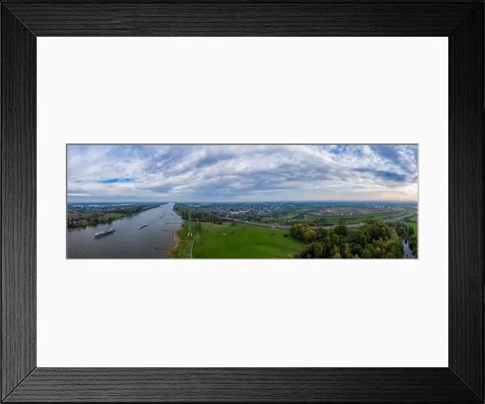 Framed Print : Panoramic view on riverboats on the Rhine. Aerial photography by drone Framed Print : Panoramic view on riverboats on the Rhine. Aerial photography by drone