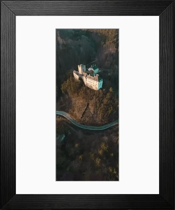 Framed Print : Aerial view of Stixenstein Castle in beautiful evening light Framed Print : Aerial view of Stixenstein Castle in beautiful evening light