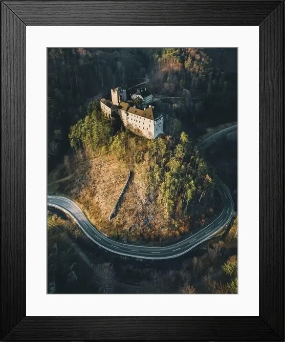 Framed Print : Aerial view of Stixenstein Castle in beautiful evening light Framed Print : Aerial view of Stixenstein Castle in beautiful evening light