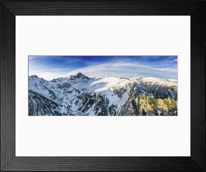 Framed Print : Beautiful view from drone to the snow mountain. Mountain peak Maliovica in Rila, Bulgaria Framed Print : Beautiful view from drone to the snow mountain. Mountain peak Maliovica in Rila, Bulgaria