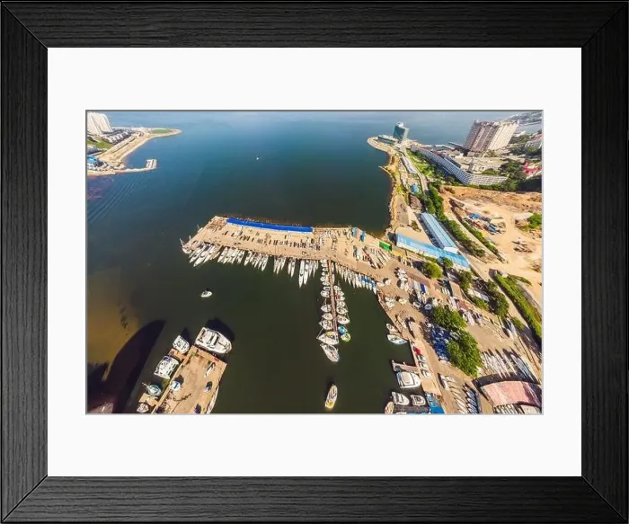 Framed Print : Aerial drone bird's eye view of beautiful purple sail boat cruising in the Aegean open sea Framed Print : Aerial drone bird's eye view of beautiful purple sail boat cruising in the Aegean open sea