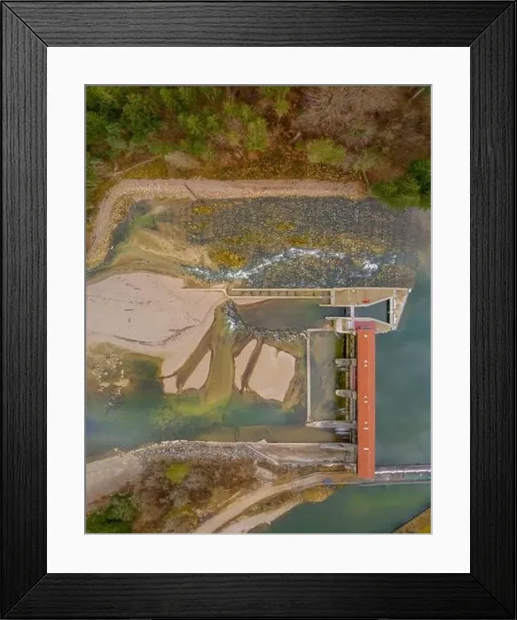 Framed Print : Flying over a weir of the isar river south of munich Framed Print : Flying over a weir of the isar river south of munich