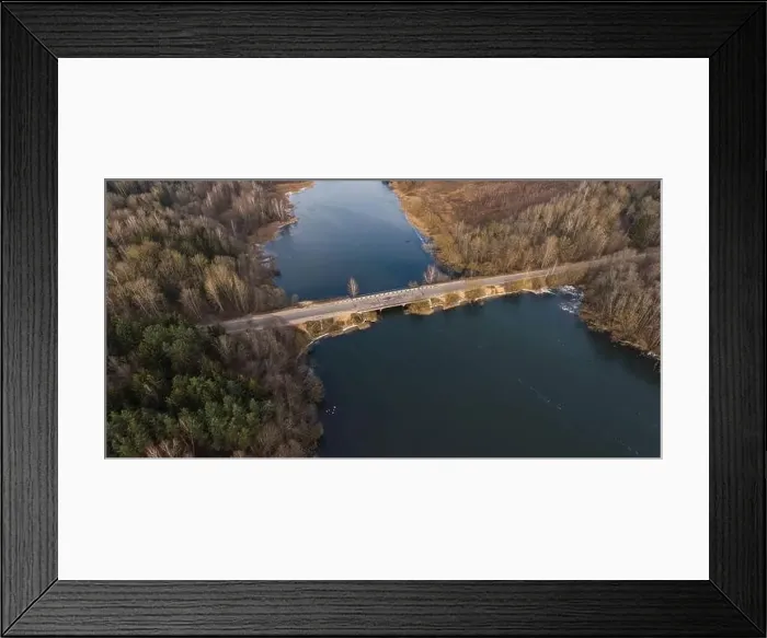 Framed Print : Late fall. Bridge over the river. Shot on a drone Framed Print : Late fall. Bridge over the river. Shot on a drone