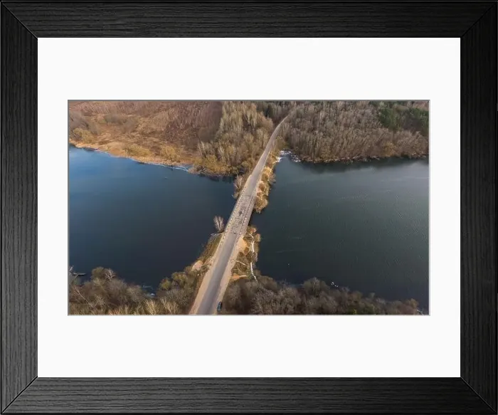 Framed Print : Late fall. Bridge over the river. Shot on a drone Framed Print : Late fall. Bridge over the river. Shot on a drone