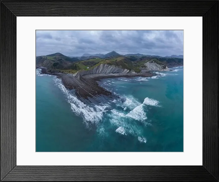 Framed Print : Zumaia and Deba flysch geological strata layers drone aerial view, Basque Country Framed Print : Zumaia and Deba flysch geological strata layers drone aerial view, Basque Country