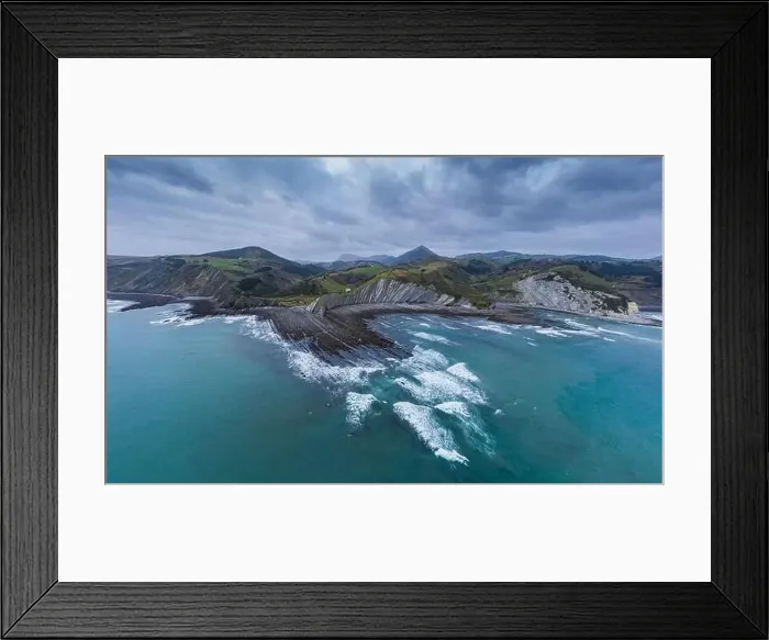 Framed Print : Zumaia and Deba flysch geological strata layers drone aerial view, Basque Country Framed Print : Zumaia and Deba flysch geological strata layers drone aerial view, Basque Country