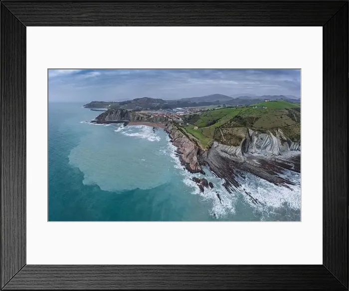 Framed Print : Zumaia city and geological strata layers drone aerial view, Basque Country Framed Print : Zumaia city and geological strata layers drone aerial view, Basque Country