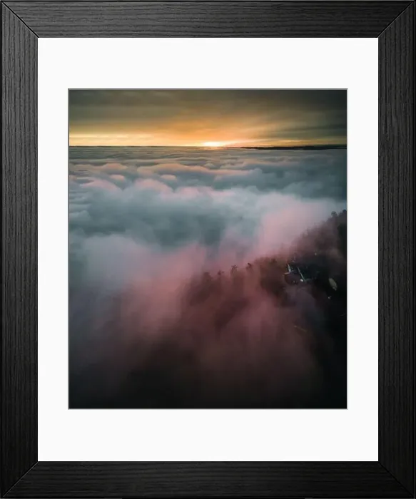 Framed Print : Sunrise in the Mountains with a lot of Fog Framed Print : Sunrise in the Mountains with a lot of Fog