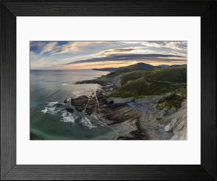 Framed Print : Zumaia flysch geological strata layers drone aerial view, Basque Country Framed Print : Zumaia flysch geological strata layers drone aerial view, Basque Country