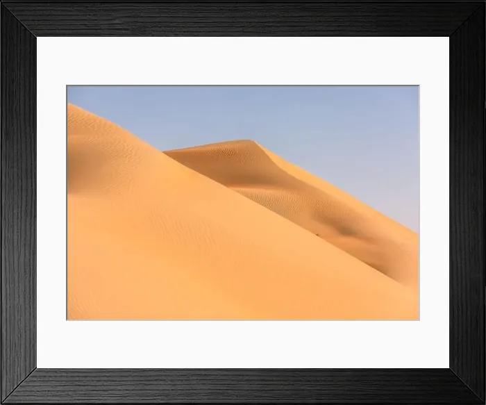 Framed Print : Abstract view of sand dunes in the desert at sunrise with a little green bush Framed Print : Abstract view of sand dunes in the desert at sunrise with a little green bush