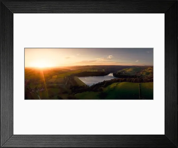 Framed Print : Beautiful aerial panorama view of Peak District National Park at sunset, UK