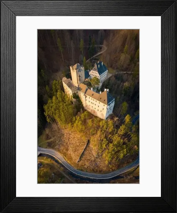 Framed Print : Aerial view of Stixenstein Castle in beautiful evening light Framed Print : Aerial view of Stixenstein Castle in beautiful evening light