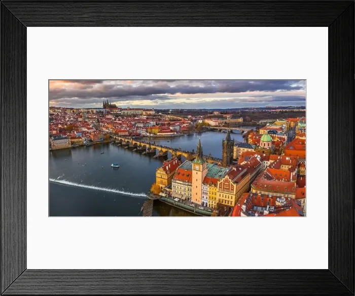 Framed Print : Prague, Czech Republic - Aerial panoramic drone view of the world famous Charles Bridge (Karluv most) and St Framed Print : Prague, Czech Republic - Aerial panoramic drone view of the world famous Charles Bridge (Karluv most) and St