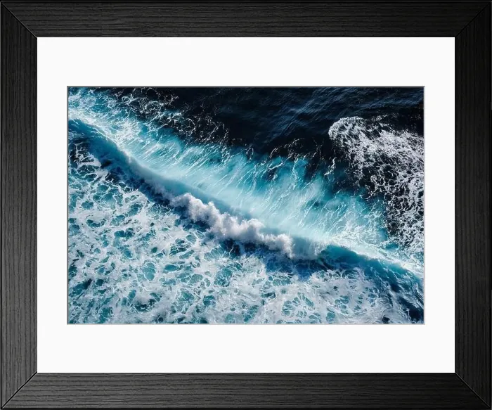 Framed Print : Aerial view to seething waves with foam. Waves of the sea meet each other during high tide and low tide Framed Print : Aerial view to seething waves with foam. Waves of the sea meet each other during high tide and low tide
