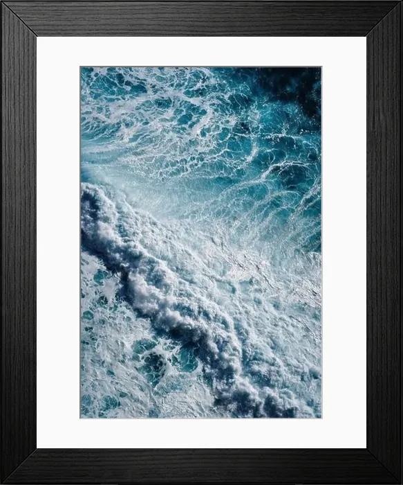 Framed Print : Aerial view to seething waves with foam. Waves of the sea meet each other during high tide and low tide Framed Print : Aerial view to seething waves with foam. Waves of the sea meet each other during high tide and low tide