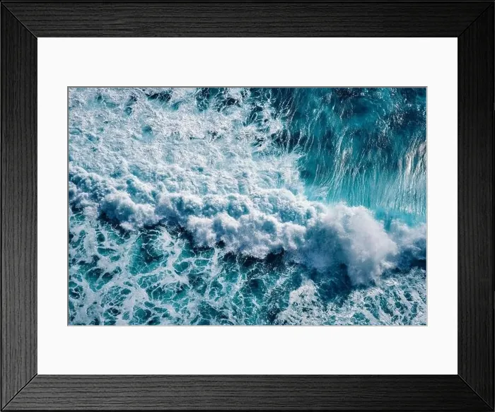 Framed Print : Aerial view to seething waves with foam. Waves of the sea meet each other during high tide and low tide Framed Print : Aerial view to seething waves with foam. Waves of the sea meet each other during high tide and low tide
