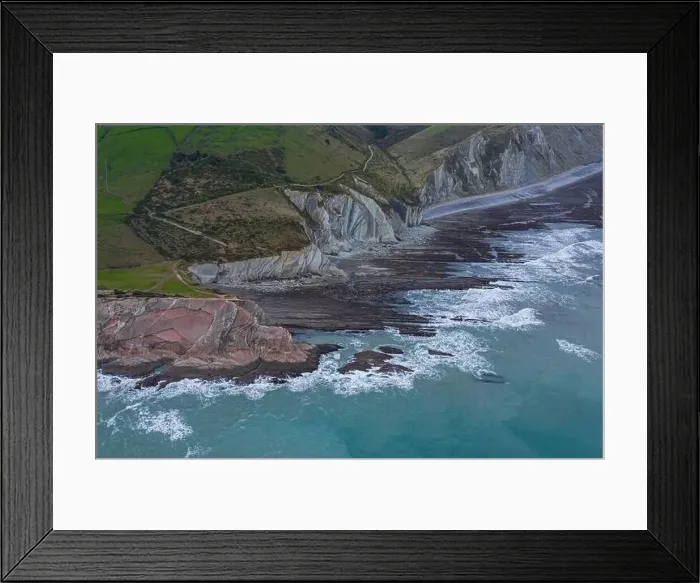 Framed Print : Zumaia and Algorri geological strata layers drone aerial view panorama, Basque Country Framed Print : Zumaia and Algorri geological strata layers drone aerial view panorama, Basque Country