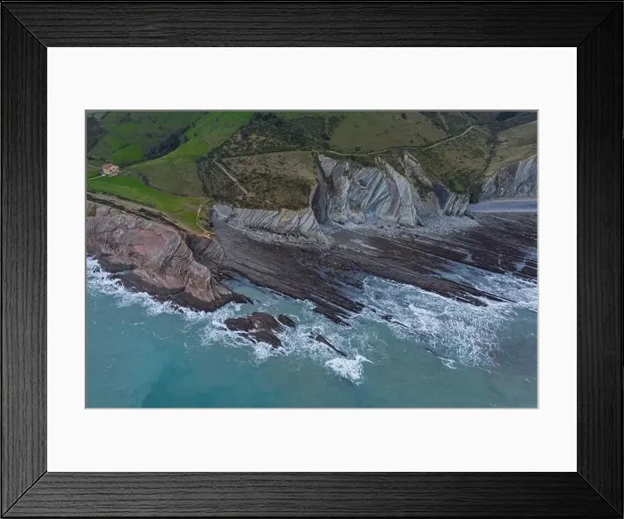 Framed Print : Zumaia and Algorri geological strata layers drone aerial view panorama, Basque Country Framed Print : Zumaia and Algorri geological strata layers drone aerial view panorama, Basque Country