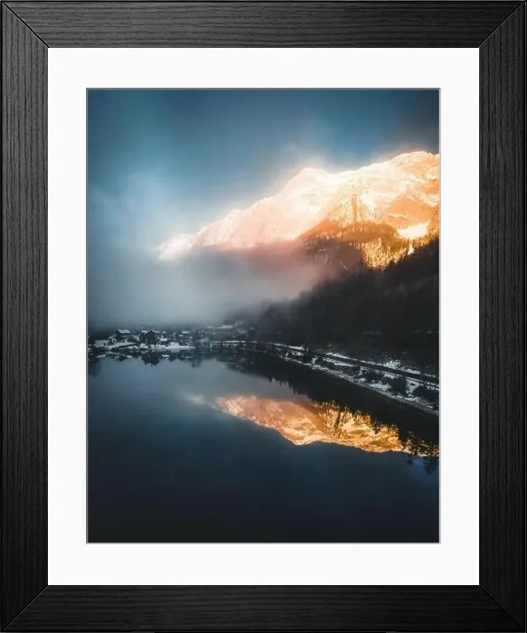 Framed Print : Alpine lake Grundlsee aerial view in Winter - Austria Framed Print : Alpine lake Grundlsee aerial view in Winter - Austria