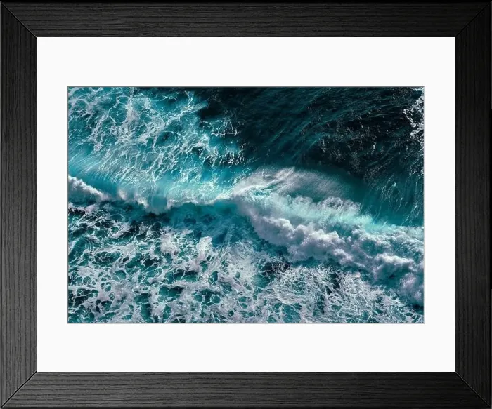 Framed Print : Aerial view to ocean waves. Blue water background Framed Print : Aerial view to ocean waves. Blue water background