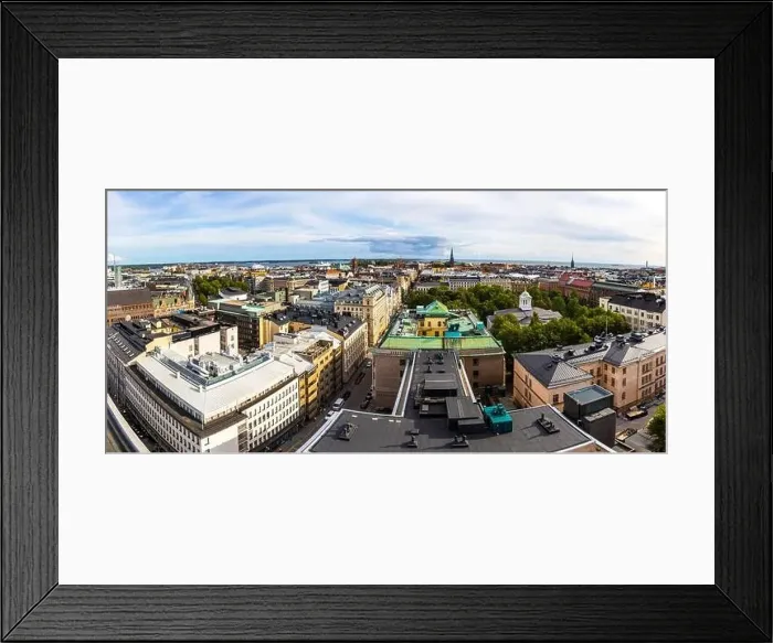 Framed Print : Panoramic aerial view of Helsinki city, capital of Finland. Baltic sea on background