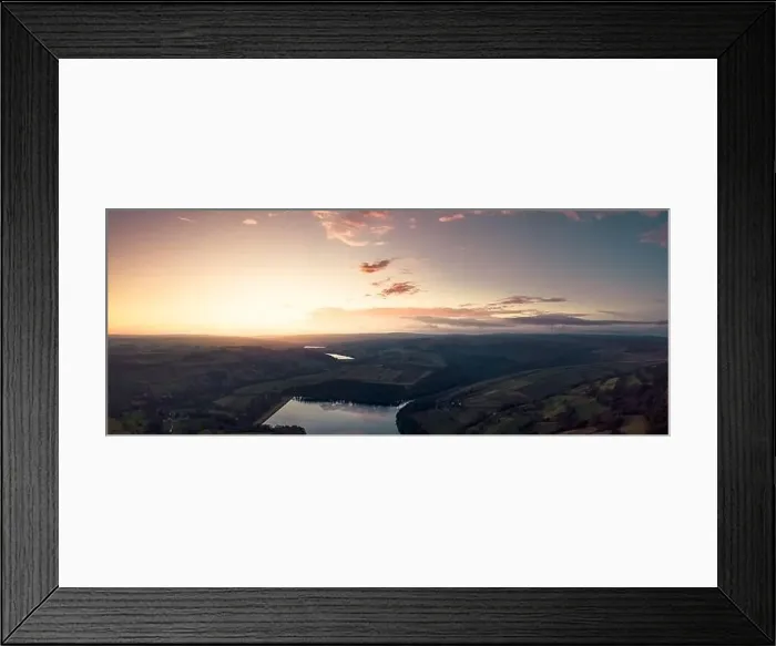 Framed Print : Aerial Panorama shot of the Peak District National Park, English Countryside during a beautiful winter sunset Framed Print : Aerial Panorama shot of the Peak District National Park, English Countryside during a beautiful winter sunset