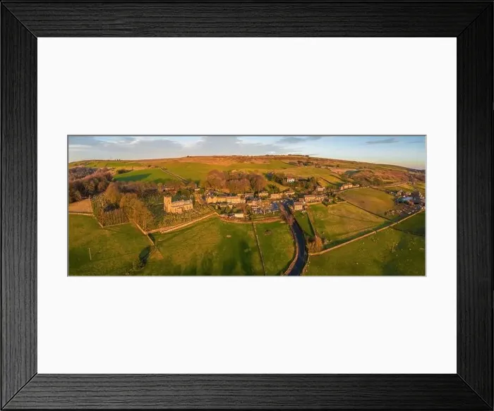 Framed Print : Aerial Panorama shot of the village of Bradfield in the Peak District National Park Framed Print : Aerial Panorama shot of the village of Bradfield in the Peak District National Park