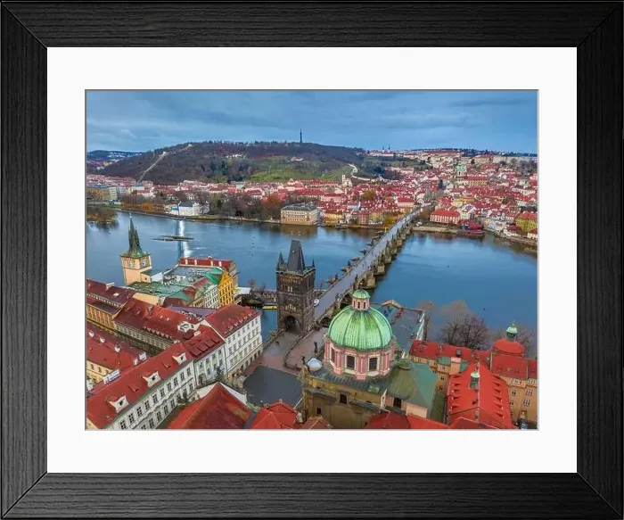 Framed Print : Prague, Czech Republic - Aerial panoramic drone view of the world famous Charles Bridge (Karluv most) and St Framed Print : Prague, Czech Republic - Aerial panoramic drone view of the world famous Charles Bridge (Karluv most) and St