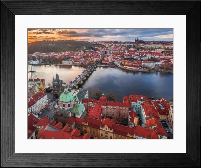 Framed Print : Prague, Czech Republic - Aerial panoramic drone view of the world famous Charles Bridge (Karluv most) and St Framed Print : Prague, Czech Republic - Aerial panoramic drone view of the world famous Charles Bridge (Karluv most) and St