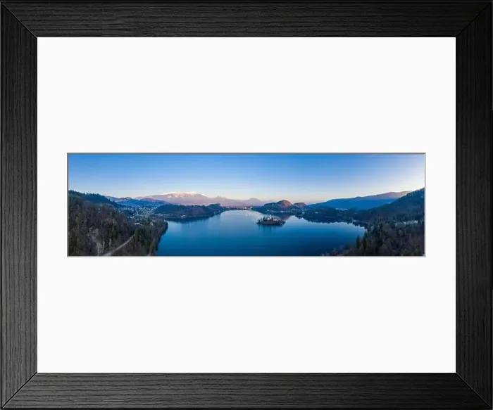Framed Print : Bled lake aerial view panorama in winter season Framed Print : Bled lake aerial view panorama in winter season