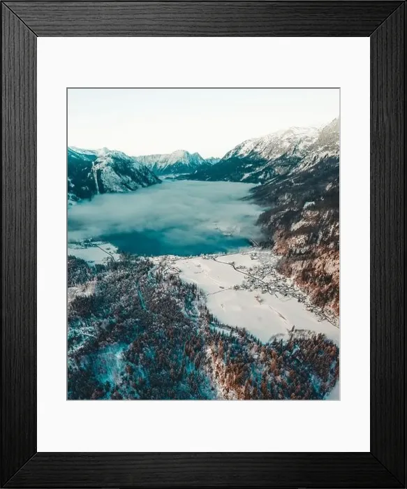 Framed Print : Mountain and Lake Winter Landscape at the Grundlsee in Austria Framed Print : Mountain and Lake Winter Landscape at the Grundlsee in Austria