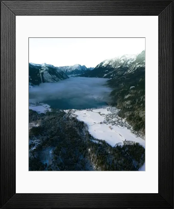 Framed Print : Mountain and Lake Winter Landscape at the Grundlsee in Austria