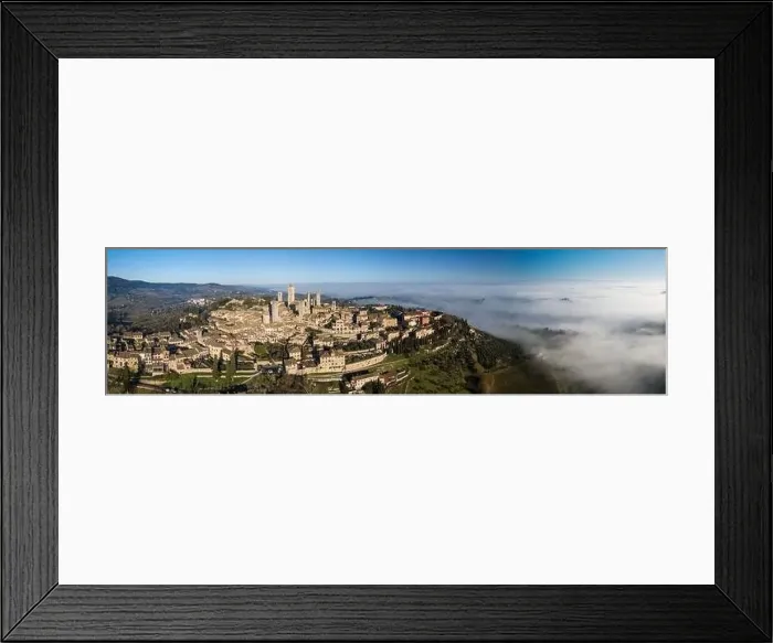 Framed Print : Big drone aerial landscape panorama of the wonderful village of San Gimignano a small walled medieval hill town in Framed Print : Big drone aerial landscape panorama of the wonderful village of San Gimignano a small walled medieval hill town in