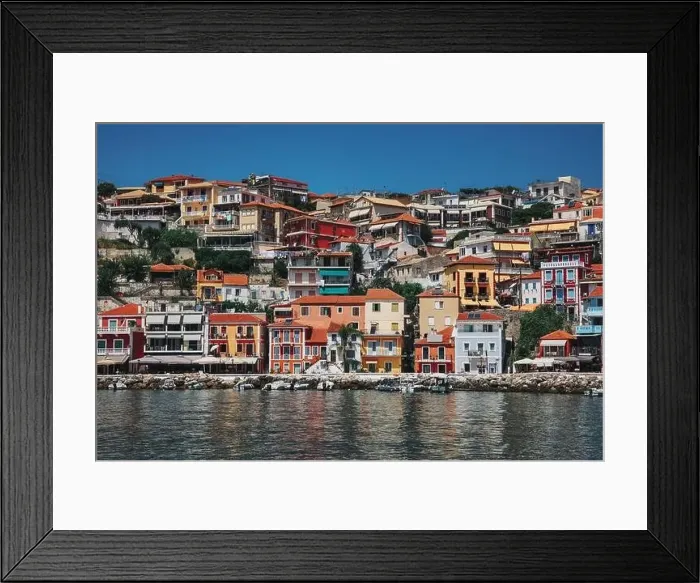 Framed Print : Beautiful colorful coastal town Parga in Greece, Epirus