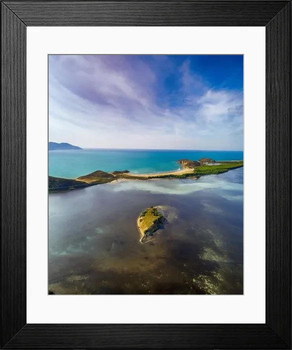 Framed Print : Drone aerial view on isolated Monastery of Saint Mary on Zvernec island (Narta Lagoon, Vlore, Albania) Framed Print : Drone aerial view on isolated Monastery of Saint Mary on Zvernec island (Narta Lagoon, Vlore, Albania)