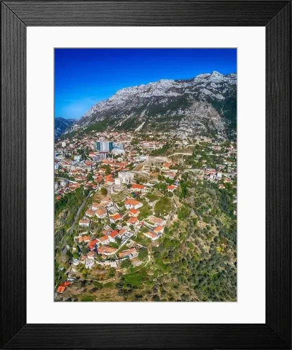 Framed Print : Drone aerial view on with ruins of Kruje castle in Albania Framed Print : Drone aerial view on with ruins of Kruje castle in Albania