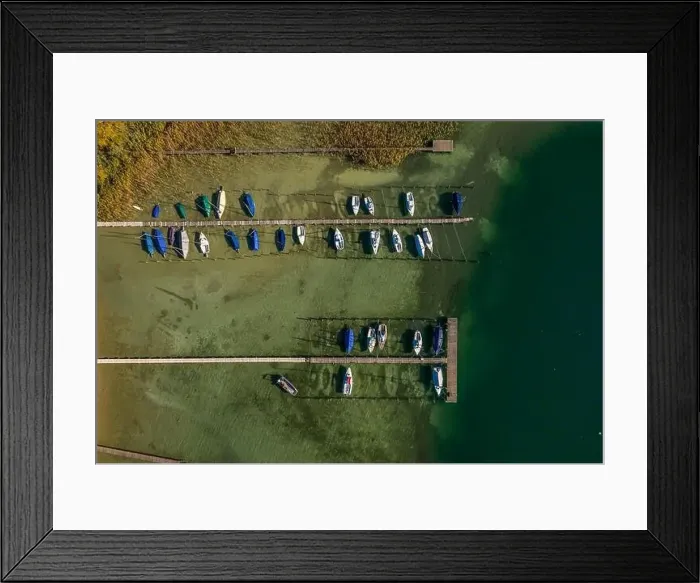 Framed Print : Beautiful boats. Top view of yachts from flying drone Framed Print : Beautiful boats. Top view of yachts from flying drone
