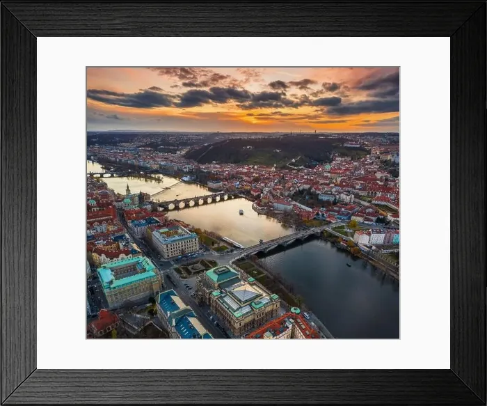 Framed Print : Prague, Czech Republic - Aerial panoramic drone view city of Prague with the world famous Charles Bridge (Karluv most) Framed Print : Prague, Czech Republic - Aerial panoramic drone view city of Prague with the world famous Charles Bridge (Karluv most)