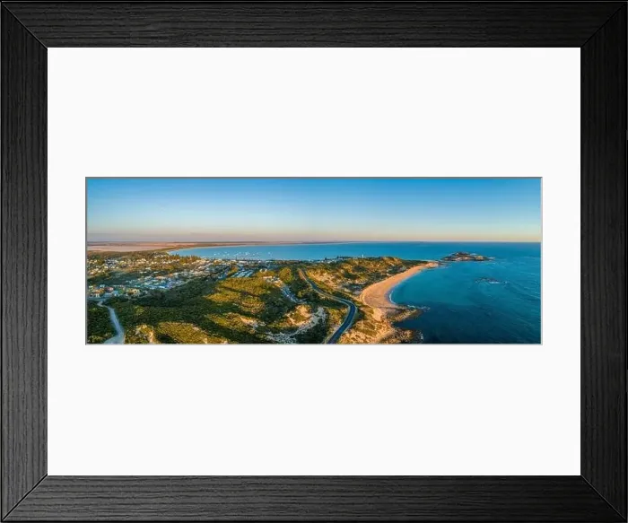 Framed Print : Sunset over Beachport and Bowman scenic drive - aerial panorama Framed Print : Sunset over Beachport and Bowman scenic drive - aerial panorama